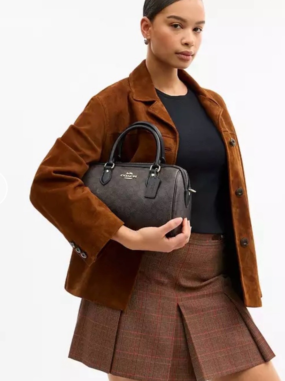 Coach signature Rowan Black Brown Mini Satchel with Gold Logo missing strap